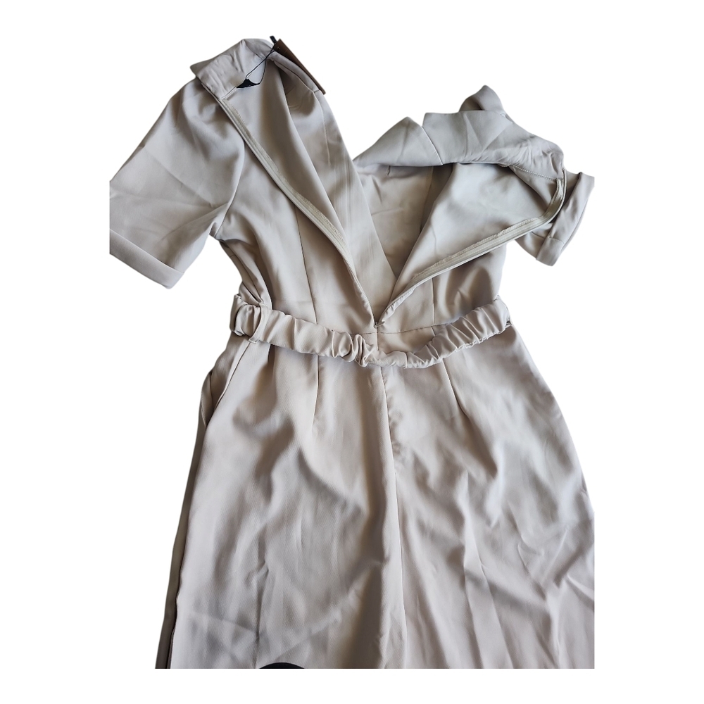 SHEIN Beige Belted Utility Jumpsuit Short Sleeve Wide Leg EU 40 US 8 10 - Picture 8 of 12